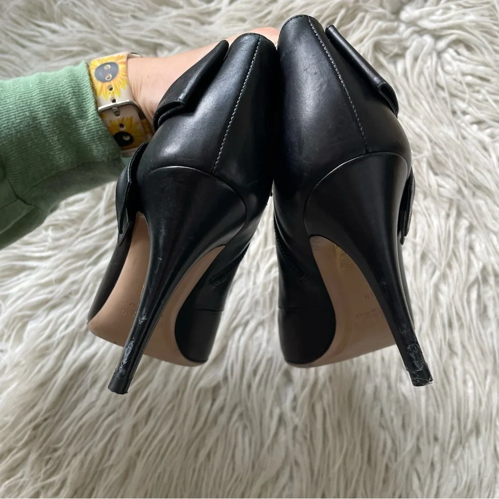 Valentino Garavani Black Leather Bow Accents High Heeled Ankle Booties Size 38 - Picture 8 of 13